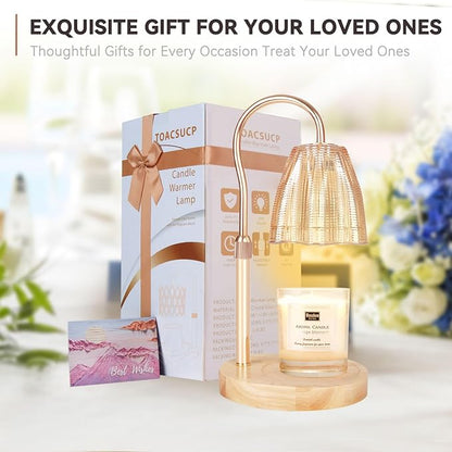 TOACSUCP Candle Warmer Lamp with 3 Bulbs, Adjustable Height Dimmable Candle Warmer with Timer, Compatible with Large Jar Candles, Candle Lamp with Charming Gift Box Ribbon for Her/Him
