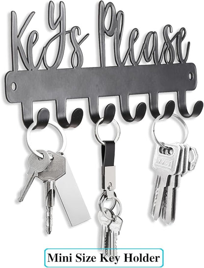 Mini Keys Please Holder on Wall,Small Key Holder Wall Mounted,Black Metal Decorative Key Rack Hooks for Garage,Mudroom,Hallway,Entryway,Front Door,Office(Mini Size:7.28 x 2.95 inch)