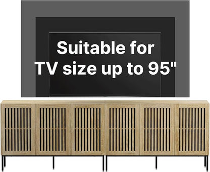 Buffet Cabinet with Storage,Set of 2 Farmhouse Console Table with Metal Base and Adjustable Shelves,Sideboard Coffee Bar Cabinet with 6 Doors for Kitchen,Dining Room,Living Room,Oak