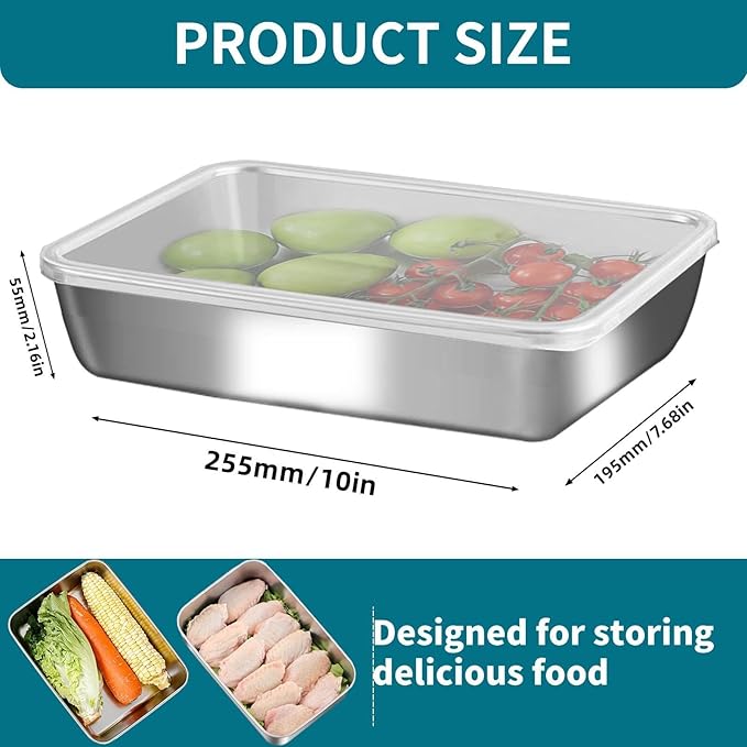 stainless steelFood Storage Containers setsstorage box with lidfreezer FrozenKitchen tray with lidOven plateSide dish plate Freezer & Dishwasher Safe