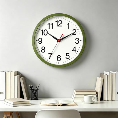 Rohioue Wall Clock Modern 8 Inch Battery Operated Silent Non Ticking Small Analog Clock Decorative for Bedroom Kitchen Bathroom Office Home (Olive Green)