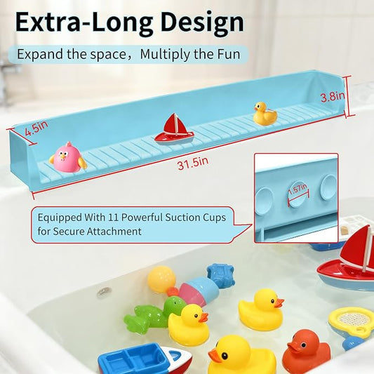 Bathtub Splash Guard for Tub Kids - 31IN Silicone Splash Guard with 11 Strong Suction Cups, Toy Tray Caddy Holder for Tub, Prevent Water Spills in Bathroom, Suitable for Kitchen Sinks and Bathtubs