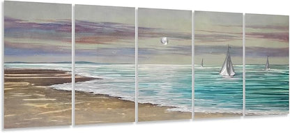 YHSKY ARTS Beach Theme Metal Wall Art - 5 Panels Aluminum Sea Waves Sculpture