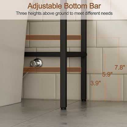 Over The Toilet Storage Rack - 3 Tier Bathroom Organizer with 4 Hooks & Paper Holder - Space Saving Metal Shelf for Bathroom - Black Toilet Storage