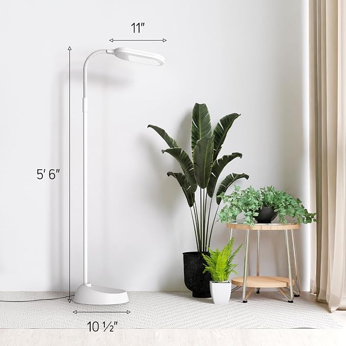 Natural Daylight LED Floor Lamp - 15W LED Craft Light Floor Standing for Reading, Crafting, Sewing - Full Spectrum Bright Sunlight - Adjustable Gooseneck - Task Lamps for Living Room, Bedroom, Office