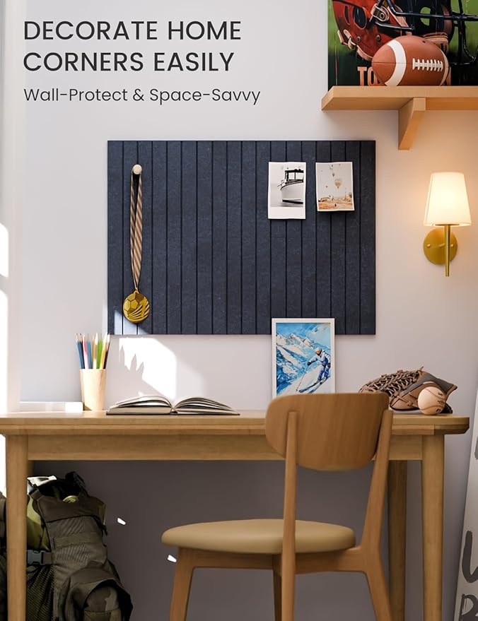 Fluxynara Felt Bulletin Board Tiles -28"x18" with 40 Adhesive Tabs, Cork Board Alternative for Office Decor, Push Pin Board Wall Organizer 6-Pack (Navy Blue)