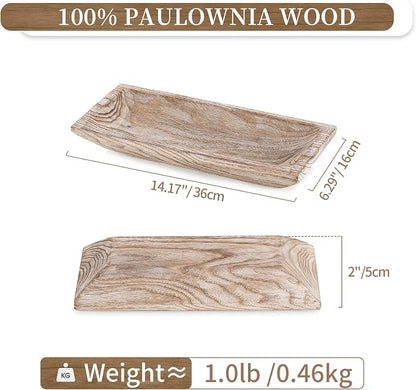 Hanobe Decorative Wood Dough Bowl: Long Wooden Bowl for Entry Way Table Home Decor - Coffee Table Decor for Living Room - Dining Table Centerpiece Decor, White