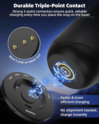 Nuwave Smart Heated Coffee Mug Rechargeable, 16oz Self Heating Temperature Control Mug with LED Display, Custom Brew Modes, Double-Wall Vacuum Insulation, 5-Hour Battery Life, Auto Shut-Off