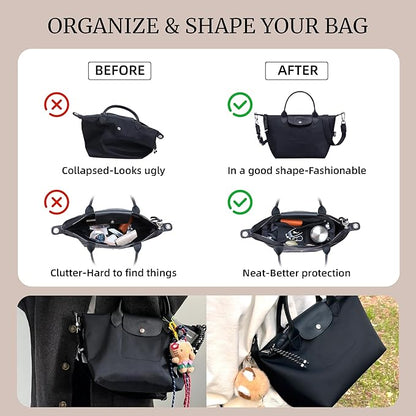 Purse Organizer Insert, Satin Tote Bag Organizer with 8 Sizes, Handbag Dividers for Inside Purse, Compatible with Longchamp, Neverful, 25C Hobo and More Bags（Slender X-Large,Black）