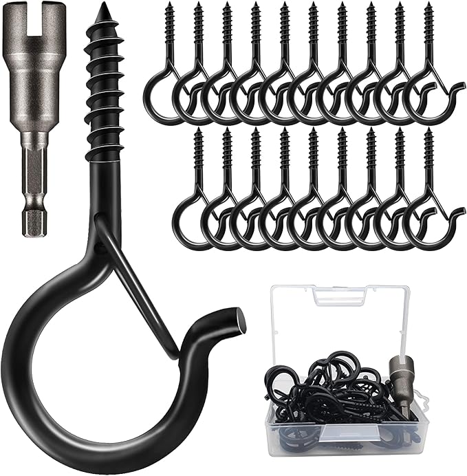 20 PCS Q-Hanger Screw Hooks with Safety Buckle Design Christmas Lights Hanger Hooks, Easy to Release, Include 1 Wing Nut Driver