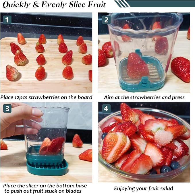 Creative Strawberry & Fruit Slicer - Detachable Cutter with Push Plate (Dark Teal)