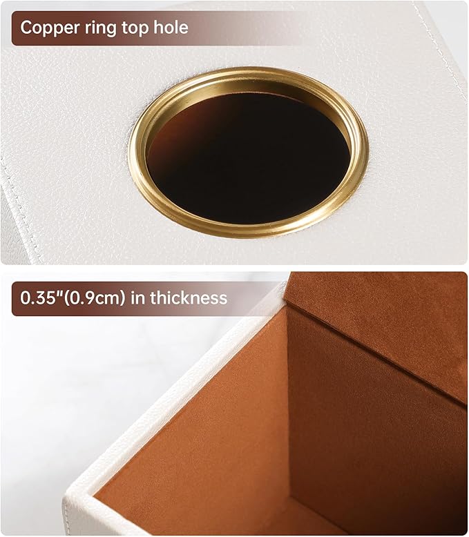 MEIBOOCH Square Tissue Box Cover, Luxury PU Leather Tissue Holder with Magnetic Closure (Beige)