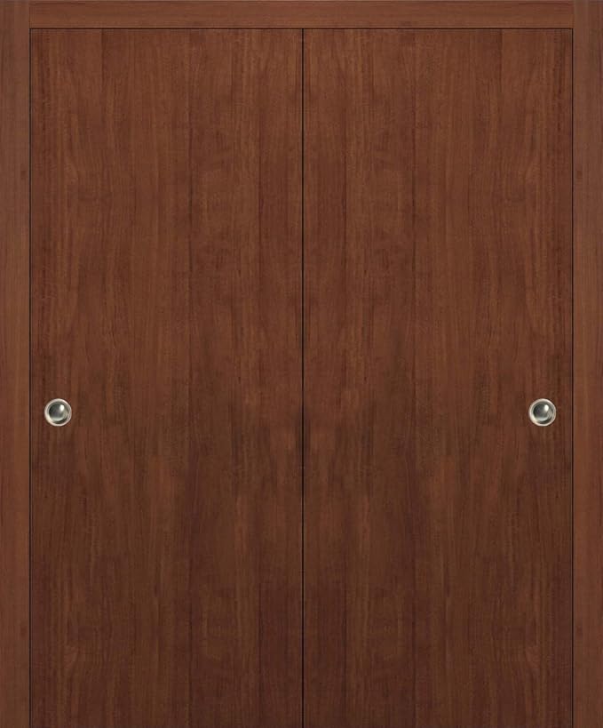 SARTODOORS Sliding Closet Bypass Doors 64 x 80 | Planum 0010 Walnut Modena | Rails Wheels Floor Guide Pulls Hardware Set | Modern Wardrobe Wood Solid Doors