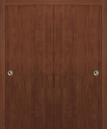 SARTODOORS Sliding Closet Bypass Doors 64 x 80 | Planum 0010 Walnut Modena | Rails Wheels Floor Guide Pulls Hardware Set | Modern Wardrobe Wood Solid Doors