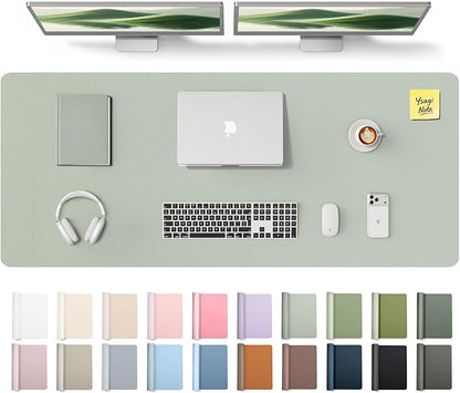 YSAGi Leather Desk Pad Protector, Office Desk Mat, Large Mouse Pad, Non-Slip PU Leather Desk Blotter, Laptop Desk Pad, Waterproof Desk Writing Pad for Office and Home (Grayish Green,55" x 17.2")