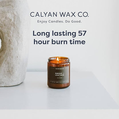 Calyan Wax Co. Oakmoss & Amber Scented Candle - 57 Hour Burn - Luxury Non Toxic Soy Wax Candles - Long Lasting Amber Glass Jar Candle for Home - 7.2oz