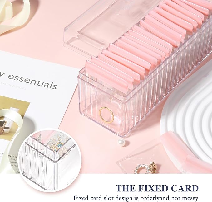 HOMEHIVE Acrylic Jewelry Box Organizer, Clear Jewelry Organizer Holder with 20 Portable Anti Tarnish Jewelry bags, Travel Jewelry Case for Earrings/Rings/Necklaces for Women Girls, Pink