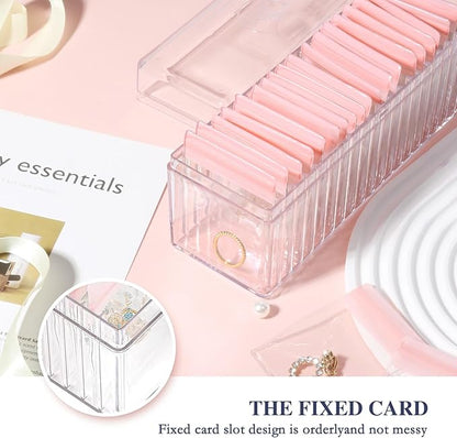 HOMEHIVE Acrylic Jewelry Box Organizer, Clear Jewelry Organizer Holder with 20 Portable Anti Tarnish Jewelry bags, Travel Jewelry Case for Earrings/Rings/Necklaces for Women Girls, Pink