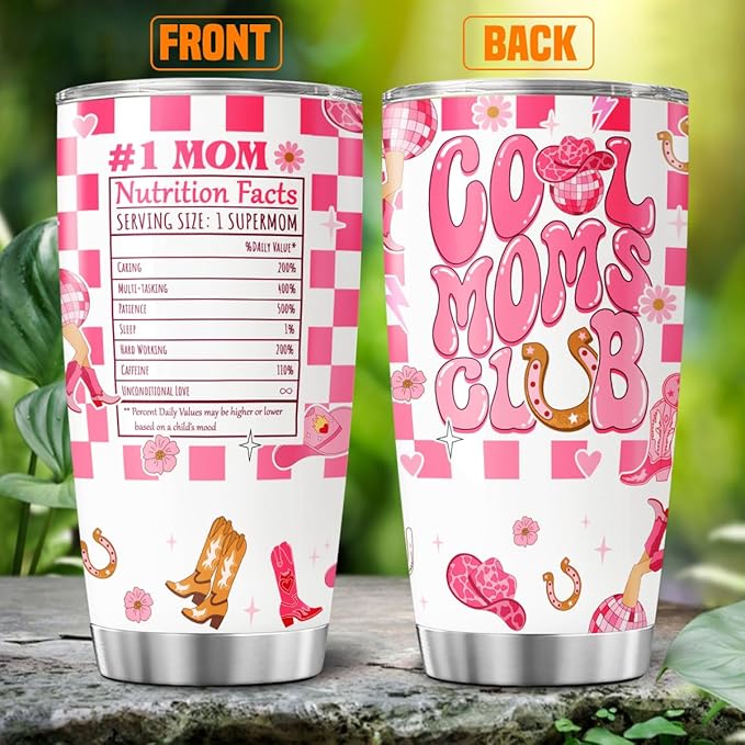 Cool Moms Nutrition Facts, Tumbler 20 Oz With Lid And Straw, Mom Simply Checkered Simple Handle Stainless Women Water Funny Mama Day Steel Hot, Cool Moms Club Gifts