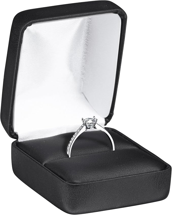 Ring Box – Black PU Leather Elegant Jewelry Gift Case for Proposal, Wedding, Graduation, Birthday, Anniversary