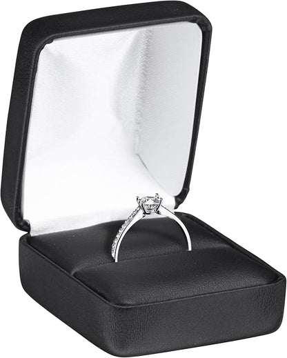 Ring Box – Black PU Leather Elegant Jewelry Gift Case for Proposal, Wedding, Graduation, Birthday, Anniversary