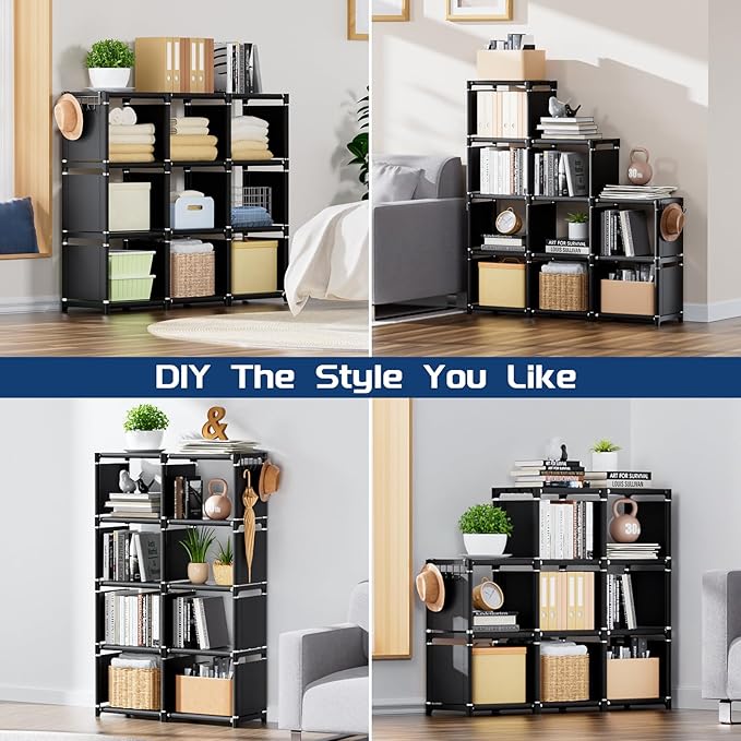 Mavivegue Book Shelf, 9 Cube Storage Organizer, DIY Bookcase, Metal Cube Bookshelf, Tall Book case for Bedroom, Living Room,Office, Closet Storage Organizer, Black Cubicle Storage Rack