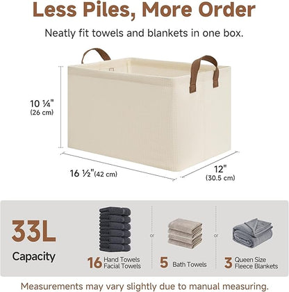 StorageWorks Storage Bins, Shelves Baskets for Organizing, Large Fabric Closet Organizers with Handles, Metal Frame, Beige?Texture?, 2-Pack