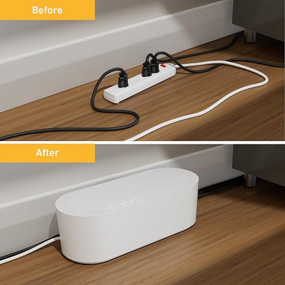 D-Line Cable Management Box with 6 AC Outlet 6ft Power Strip, Hide Extension Cords and Excess Wire Clutter, 12.75in (L) x 5in (H) x 4.5in (W) - Small, White