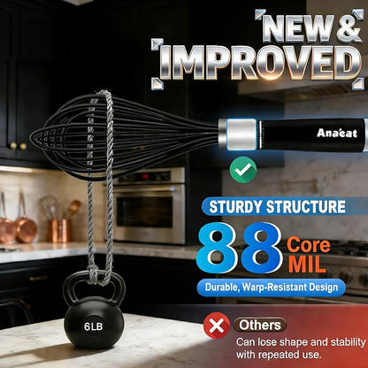 Anaeat Kitchen Whisk Set of 5, Perfect for Non-Stick Cookware, Egg Beater Milk Blender for Whisking, Cooking, Baking - 5"+7" Mini Wire Whisk and 9''+11''+12'' Silicone Balloon Whisks (Black)