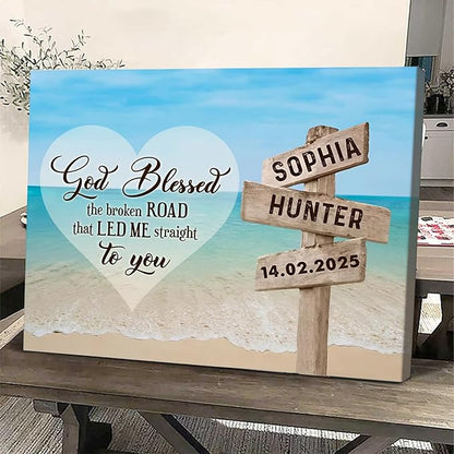 Love Signal Personalized Couple Canvas Wall Art, Custom Valentines Day, Anniversary, Wedding, Birthday Gift for Couples, Husband, Wife Customizable Name and Photo Wall Decor for Bedroom Living Room