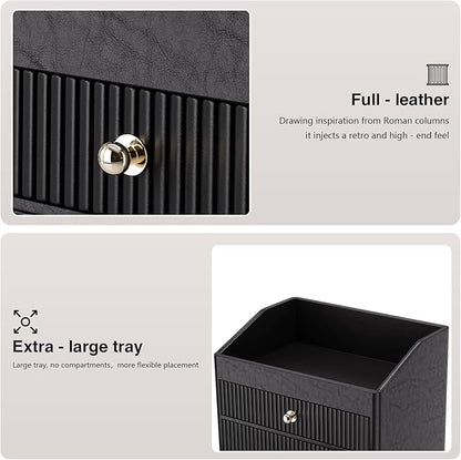 LADSTAG Make up Organizers for Vanity,Leather Makeup organizer for Vanity,Large Capacity Black Vanity Storage for Nail Polish,Bedroom,Bathroom,Gifts for Mom,Unique Gifts for Women