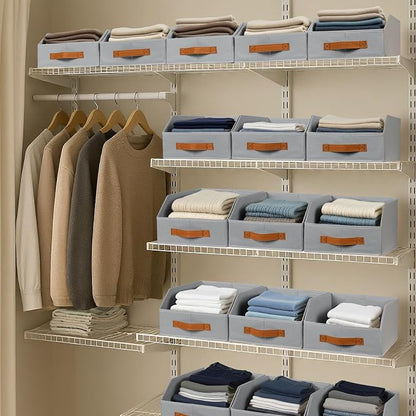 Homsorout Fabric Storage Bins for Organizing - 4 Pack Large Trapezoid Collapsible Storage Bins with Front Handle, Closet Organizers and Storage for Bedroom, Home Shelves, Small Spaces, Grey