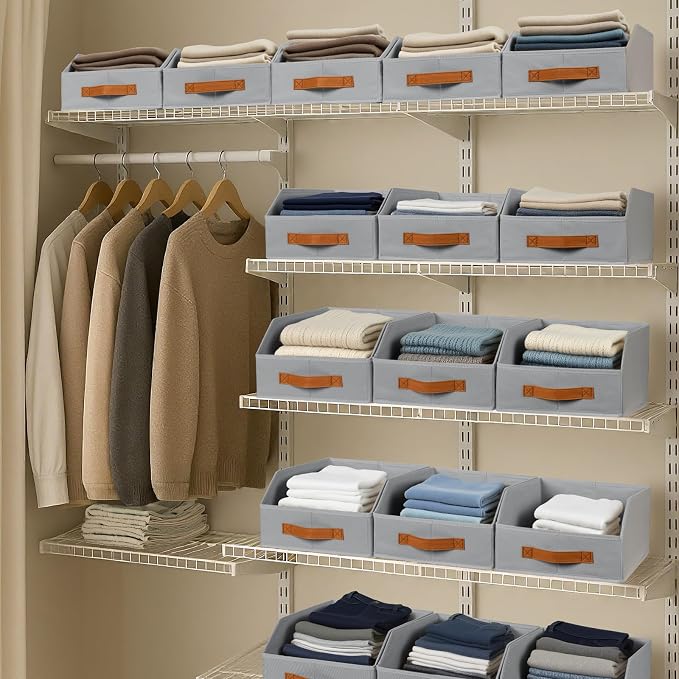 Homsorout Fabric Storage Bins for Organizing - 8 Pack Large Trapezoid Collapsible Storage Bins with Front Handle, Closet Organizers and Storage for Bedroom, Home Shelves, Small Spaces, Grey