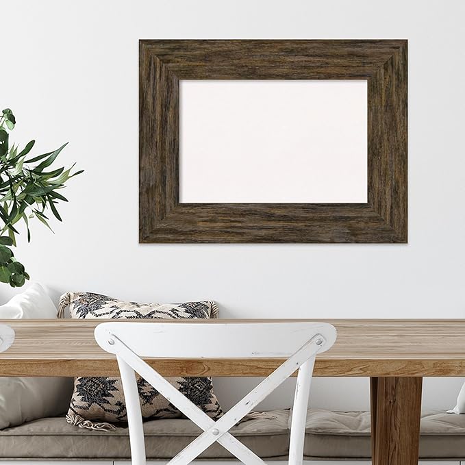Amanti Art White Cork Board for Wall, 19x25 Vision Board with Brown Wood Frame, Small Corkboard Office Decor for Home Organization, Country Rustic Corkboard Pinboard to Display Items for Home