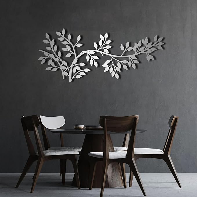 yumcake Metal Tree Leaf Wall Decor, Metal Tree Wall Art, Vine Olive Branch Leaf, Leafy Ivy, Leaves Hanging Wall Art, Branch Wall Decor for Living Room (Black, 53 x 23 inches / 135 x 58 cm)