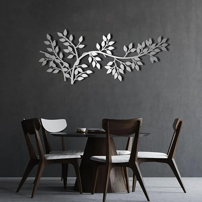 yumcake Metal Tree Leaf Wall Decor, Metal Tree Wall Art, Vine Olive Branch Leaf, Leafy Ivy, Leaves Hanging Wall Art, Branch Wall Decor for Living Room (Silver, 35 x 15 inches / 90 x 38 cm)