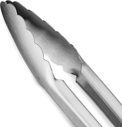 304 Stainless Steel Kitchen Cooking Tongs, 14" and 16" Set of 2 Sturdy Grilling Barbeque Brushed Locking Food Tongs with Ergonomic Grip, Green