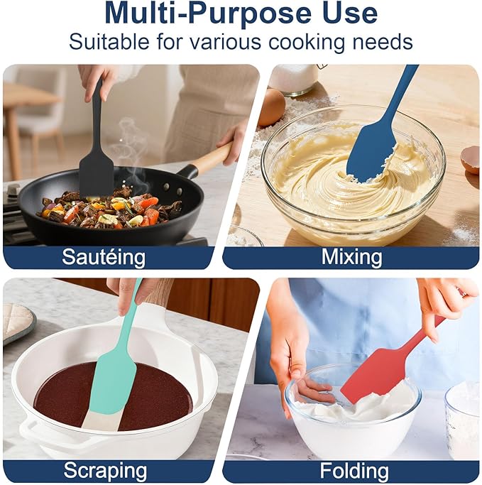4 Pcs Silicone Spatula Set, 11.4 In, 600°F Heat Resistant Rubber Spatulas for Baking, Cooking & Mixing, Flexible and Non-Stick Kitchen Utensils, Seamless & Dishwasher Safe (Multicolor)