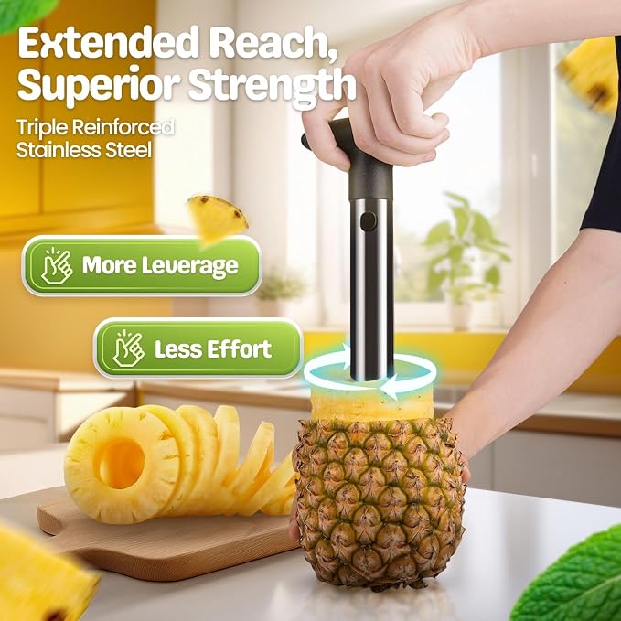 Flexzion Pineapple Corer Slicer Peeler, Stainless Steel Eye Remover Decorer Wedger Cutter, Spiral Cutting Tools with Metal Blade, Non-Slip Grip for Fruit Rings, Home Kitchen Restaurant Chef Use