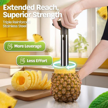 Flexzion Pineapple Corer Slicer Peeler, Stainless Steel Eye Remover Decorer Wedger Cutter, Spiral Cutting Tools with Metal Blade, Non-Slip Grip for Fruit Rings, Home Kitchen Restaurant Chef Use