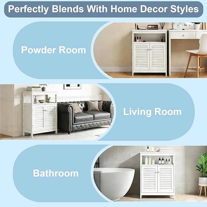 White Bathroom Storage Cabinet with Shutter Doors, 31.5 x 23.6 x 15.7 in Freestanding Floor Cabinet with Removable Shelf, for Bathroom, Living Room, Kitchen