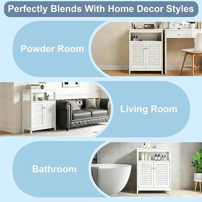 White Bathroom Storage Cabinet with Shutter Doors, 31.5 x 23.6 x 15.7 in Freestanding Floor Cabinet with Removable Shelf, for Bathroom, Living Room, Kitchen