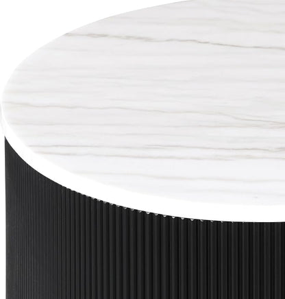 Furniture of America Beryl Modern Round White Genuine Marble Top Coffee Table with Fluted Pedestal Base and Gold Stainless Steel Accent, Low Profile Table for Living Room, Home Office, Black