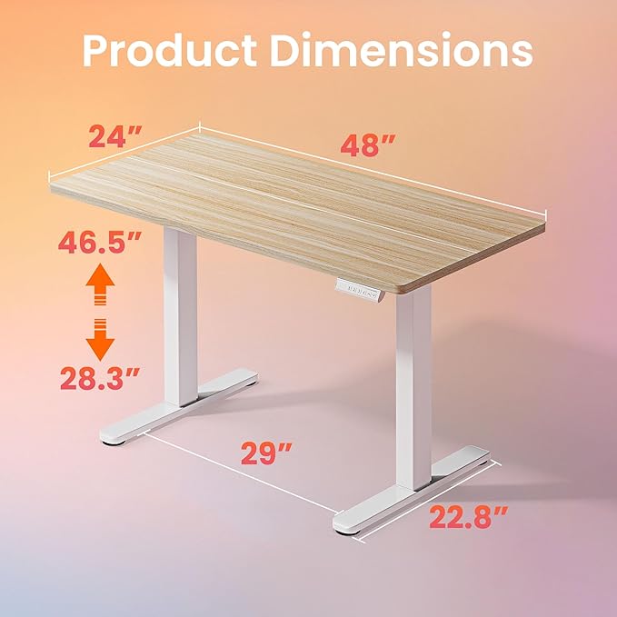 HUANUO Electric Standing Desk,48" x 24" Height Adjustable Desk, 4 Memory Height Settings, Sit to Stand Up Desk for Home Office, with Headphone Hook, Cable Manager, Natural