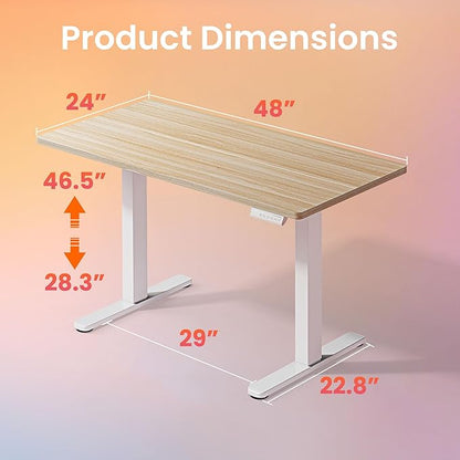 HUANUO Electric Standing Desk,48" x 24" Height Adjustable Desk, 4 Memory Height Settings, Sit to Stand Up Desk for Home Office, with Headphone Hook, Cable Manager, Natural