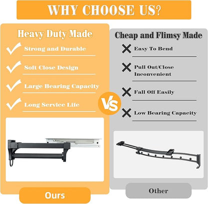 Alise Pull Out Clothes Hanger Rack for Closet,Heavy Duty Closet Rod with Automatic Soft-Close Mechanism for Closets,10 inch Closet Pull Out Metal Rod Organizer Hangers for Coats Pants Hangers,Black