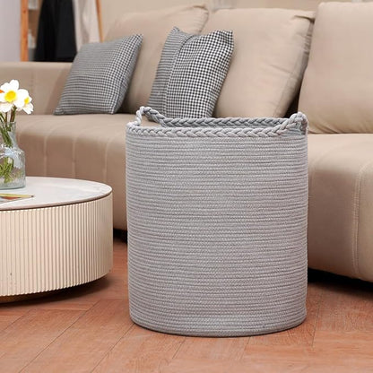 Homlikelan 90L Oversize Woven Laundry Basket,Cotton Tall Laundry Hamper for Blankets,Clothes,Pillows,Toys,Shoes Large Laundry Bin Grey