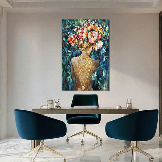 Blue Modern Wall Art, Colorful Flower Wall Decor, Posters for Room, Framed Wall Art for Living Room, Office, and Dining Room, 24" x 36"