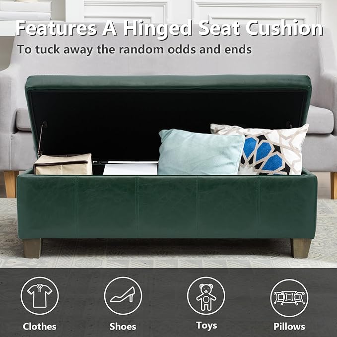 41" Storage Ottoman, Storage Bench with Safety Hinge, Upholstered Synthetic Leather Ottoman Bench for Bedroom, Living Room, Entryway, Hallway, Foot Rest, Support 500lbs
