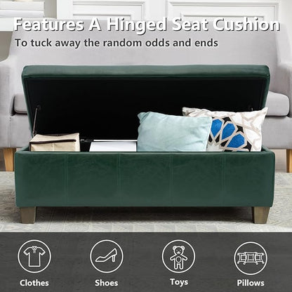 41" Storage Ottoman, Storage Bench with Safety Hinge, Upholstered Synthetic Leather Ottoman Bench for Bedroom, Living Room, Entryway, Hallway, Foot Rest, Support 500lbs
